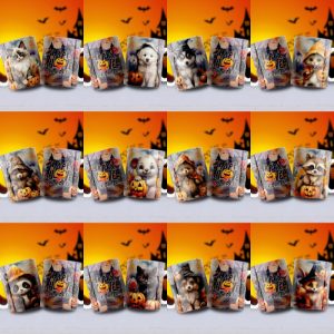 12 Plantillas Tazas de Animalitos Halloween