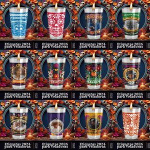 12 Plantillas Veladoras Variadas Día de Muertos