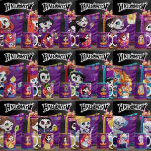 13 Plantillas Tazas Cojines y Bolsas Princesas Catrinas