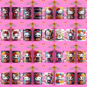 15 Plantillas Tazas Catrinas Hello Kitty