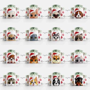 16 Plantillas Tazas Mascotas Navidad