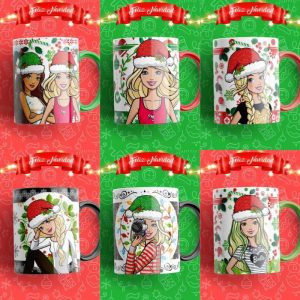 6 Plantillas Tazas Barbie Navidad