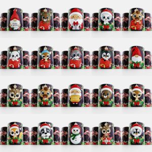 20 Plantillas Tazas Animalitos y Personajes de Navidad