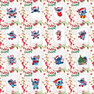 14 Plantillas Playeras Stitch Navideño
