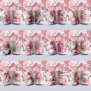 12 Plantillas Tazas Navidad Rosa