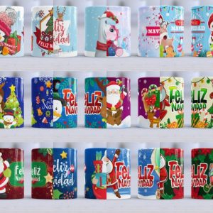 12 Plantillas Tazas Navidad Ilustrada