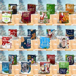 12 Plantillas Tazas Navidad Feliz