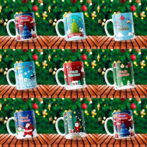 8 Plantillas Tazas Papel de Navidad