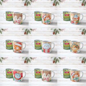 7 Plantillas Tazas Animalitos Navideños