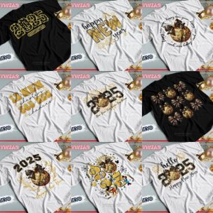 9 Plantillas Playeras Año Nuevo Glitter 2025
