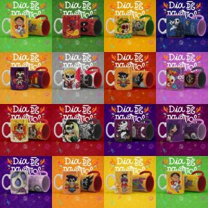 15 Plantillas Tazas Variadas Dia de Muertos