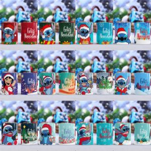 12 Plantillas Tazas Stitch Navidad