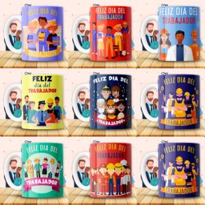 8 Plantillas Tazas Dia del Trabajador