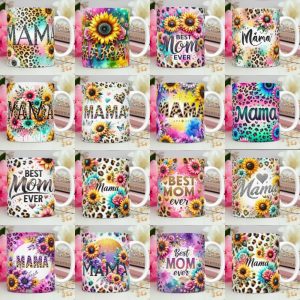 15 Plantillas Tazas Mamá Floral Glitter