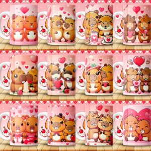 12 Plantillas Tazas Capibaras Enamorados