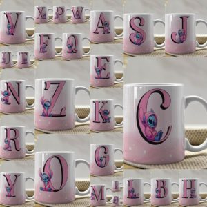 26 Plantillas Tazas Abecedario Stitch Rosa
