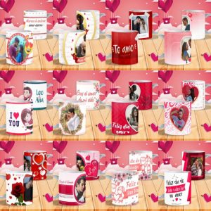 12 Plantillas Tazas Amor Eterno con Marco para foto