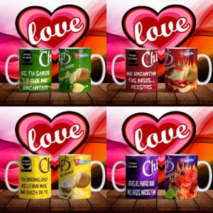 4 Plantillas Tazas Chips Amor