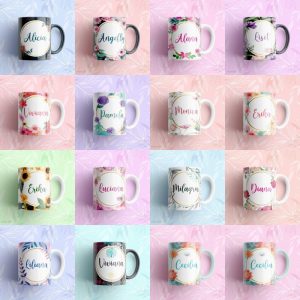 15 Plantillas Tazas Flores y Nombres