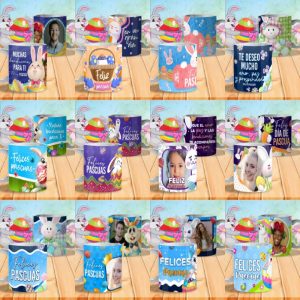 12 Plantillas Tazas Felices Pascuas