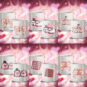 7 Plantillas Tazas Puerquitos Love