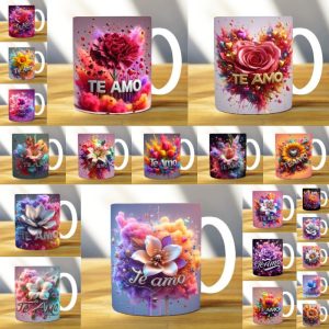 21 Plantillas Tazas Flores Te Amo