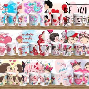12 Plantilas Tazas Monitos Amor